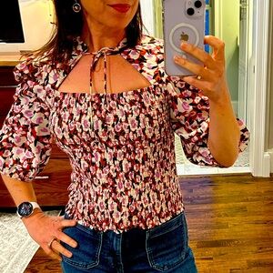 Anthropologie 3/4 Sleeve Smocked Blouse